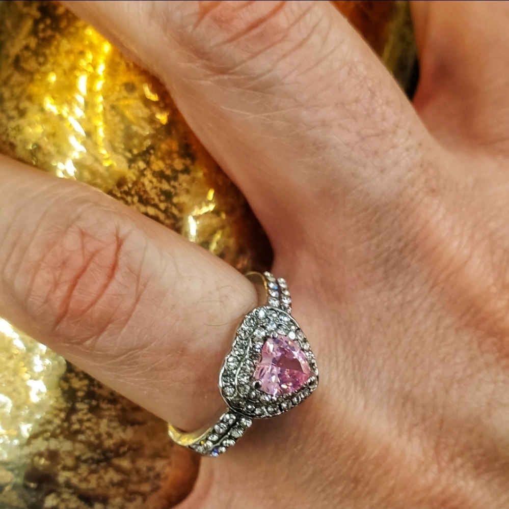 Candy Heart Lush Romance Heart Shaped Crystal Pink Crystal Silver Ring - Picture 15 of 16